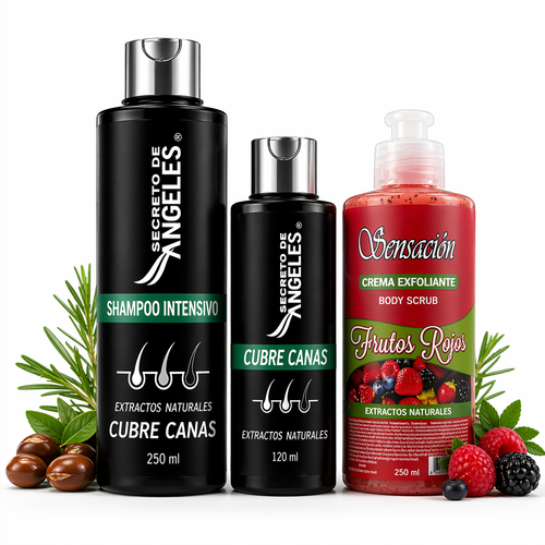 SHAMPO CUBRE CANAS- SECRETO DE ÁNGELES + 2 OBSEQUIO